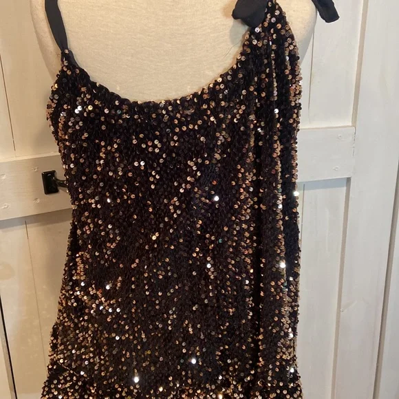 NWOT Free People Nova Black Sequined Velvet Adjustable Mini Dress - Picture 4 of 5
